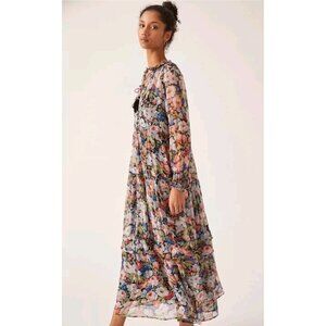 Anthropologie The Marais Printed Chiffon Maxi Dress Floral Sheer Overlay L